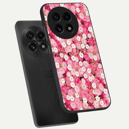  Pink Daisy Bliss phone case For OnePlus 13R showing premium glass back cover with detailed artwork