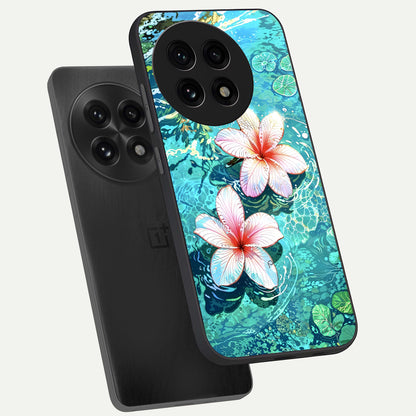  Pink Flowers in Water phone case For OnePlus 13R showing premium glass back cover with detailed artwork