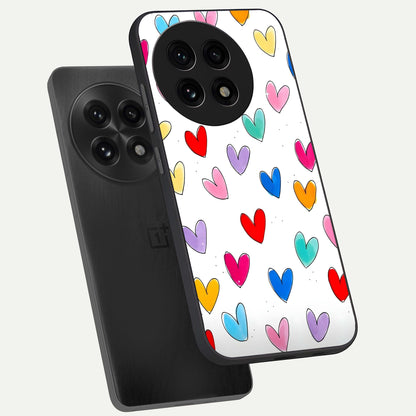  Playful Love Doodles phone case For OnePlus 13R showing premium glass back cover with detailed artwork