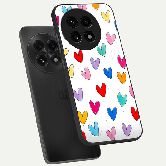  Playful Love Doodles phone case For OnePlus 13R showing premium glass back cover with detailed artwork
