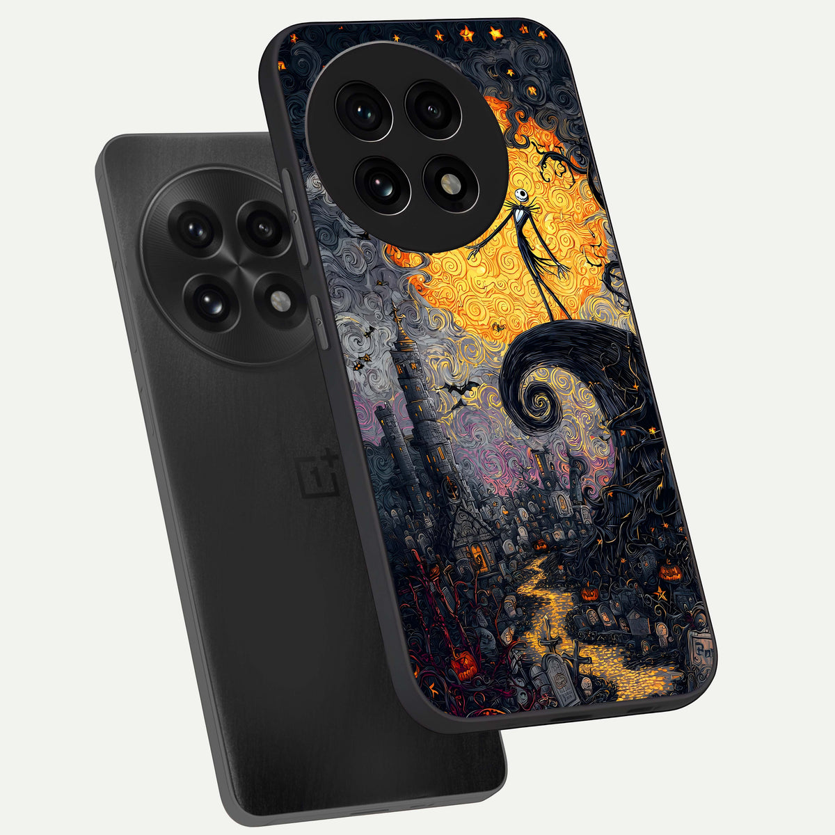  Pumpkin Moon Night phone case For OnePlus 13R showing premium glass back cover with detailed artwork