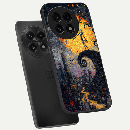  Pumpkin Moon Night phone case For OnePlus 13R showing premium glass back cover with detailed artwork