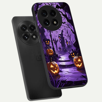  Pumpkin Patch Halloween phone case For OnePlus 13R showing premium glass back cover with detailed artwork