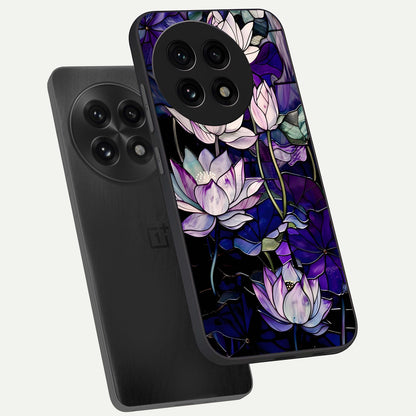  Purple Lotus Pattern phone case For OnePlus 13R showing premium glass back cover with detailed artwork