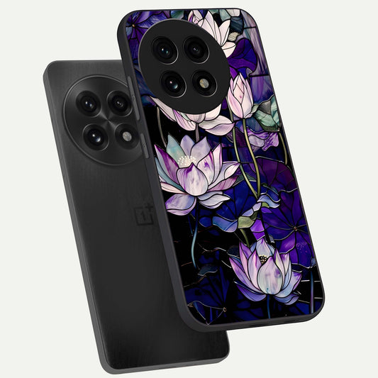  Purple Lotus Pattern phone case For OnePlus 13R showing premium glass back cover with detailed artwork