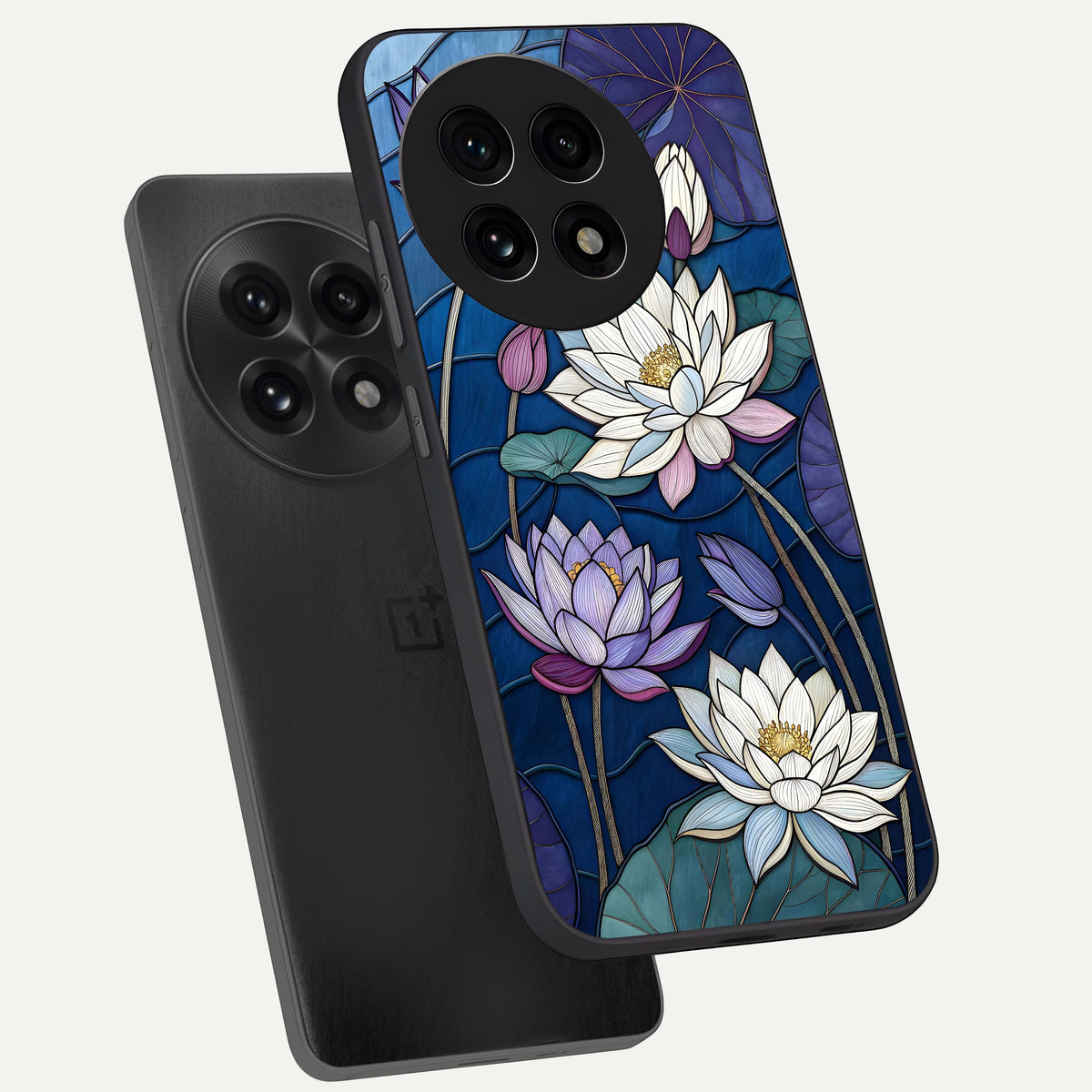  Purple Lotus Stained phone case For OnePlus 13R showing premium glass back cover with detailed artwork