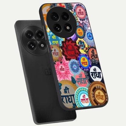  Radha Divine Bloom phone case For OnePlus 13R showing premium glass back cover with detailed artwork