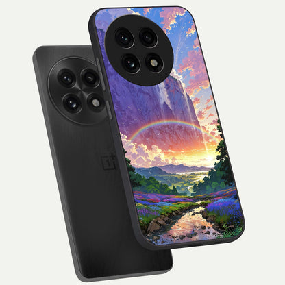  Rainbow Valley Dream phone case For OnePlus 13R showing premium glass back cover with detailed artwork