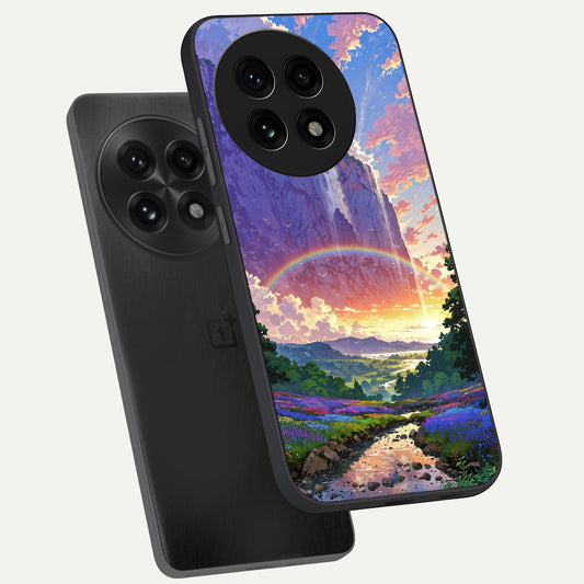  Rainbow Valley Dream phone case For OnePlus 13R showing premium glass back cover with detailed artwork