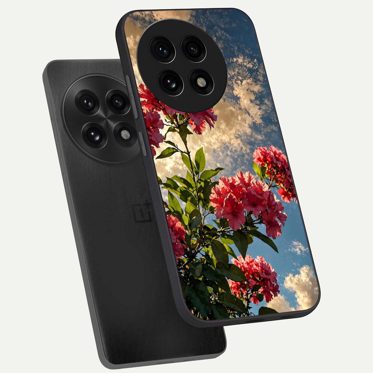  Red Bloom Skies phone case For OnePlus 13R showing premium glass back cover with detailed artwork