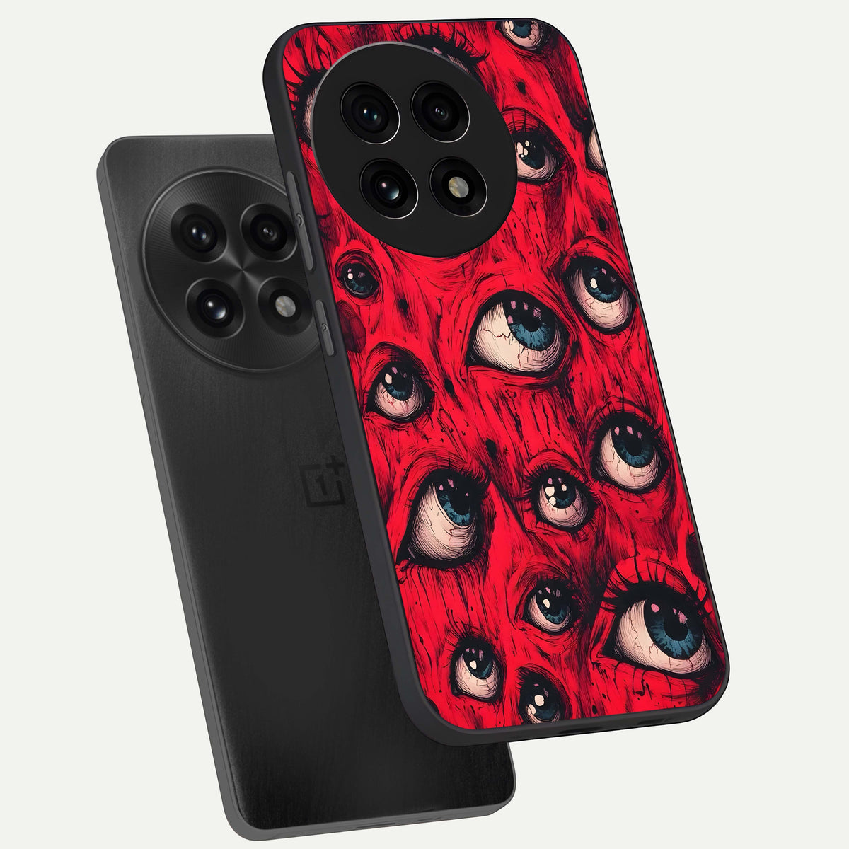  Red Eyes Pattern phone case For OnePlus 13R showing premium glass back cover with detailed artwork