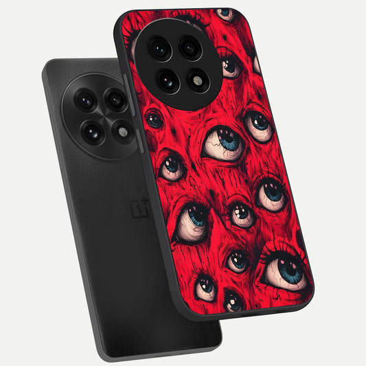  Red Eyes Pattern phone case For OnePlus 13R showing premium glass back cover with detailed artwork