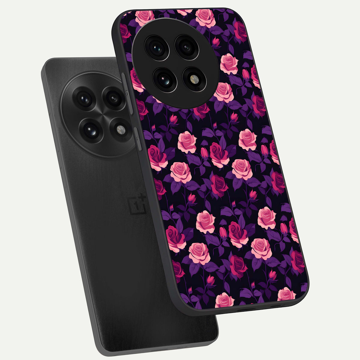  Rose Garden Twilight phone case For OnePlus 13R showing premium glass back cover with detailed artwork