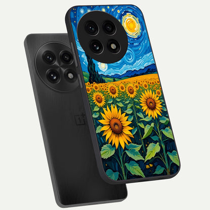  Starry Sunflower Dreams phone case For OnePlus 13R showing premium glass back cover with detailed artwork