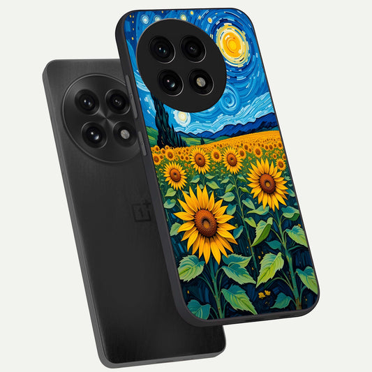  Starry Sunflower Dreams phone case For OnePlus 13R showing premium glass back cover with detailed artwork