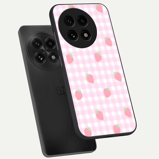  Strawberry Picnic Love phone case For OnePlus 13R showing premium glass back cover with detailed artwork