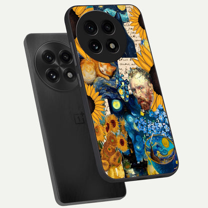  Sunflower Chic Mood Custom Name phone case For OnePlus 13R showing premium glass back cover with detailed artwork