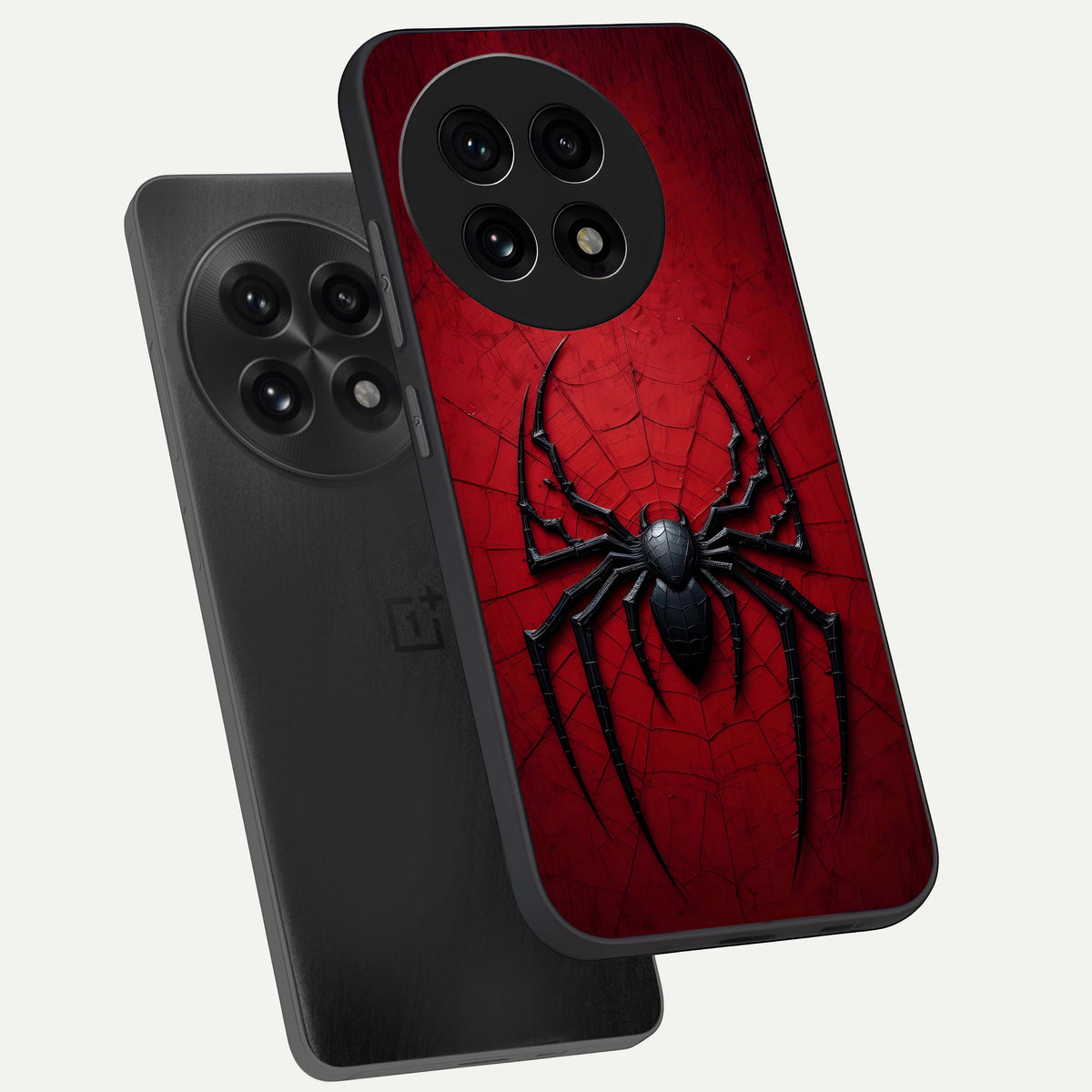  Superhero Web Emblem phone case For OnePlus 13R showing premium glass back cover with detailed artwork