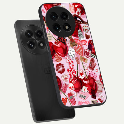  Sweet Cherry Chaos phone case For OnePlus 13R showing premium glass back cover with detailed artwork