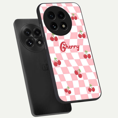  Sweet Cherry Vibes phone case For OnePlus 13R showing premium glass back cover with detailed artwork