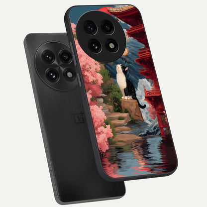  Temple Cat Scenery phone case For OnePlus 13R showing premium glass back cover with detailed artwork