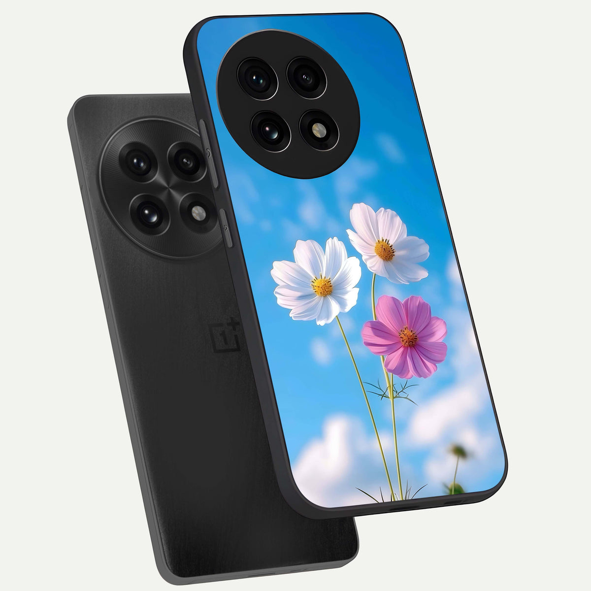  Tripple Flowers With Sky phone case For OnePlus 13R showing premium glass back cover with detailed artwork