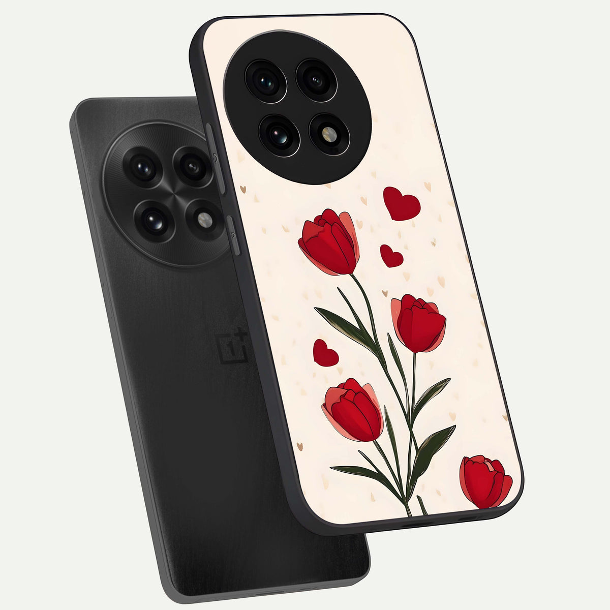  Tulip With Heart phone case For OnePlus 13R showing premium glass back cover with detailed artwork