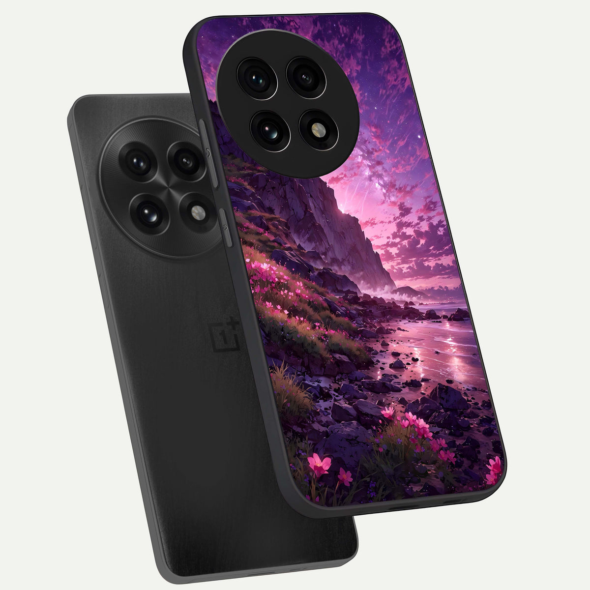  Twilight Blossom Coast phone case For OnePlus 13R showing premium glass back cover with detailed artwork