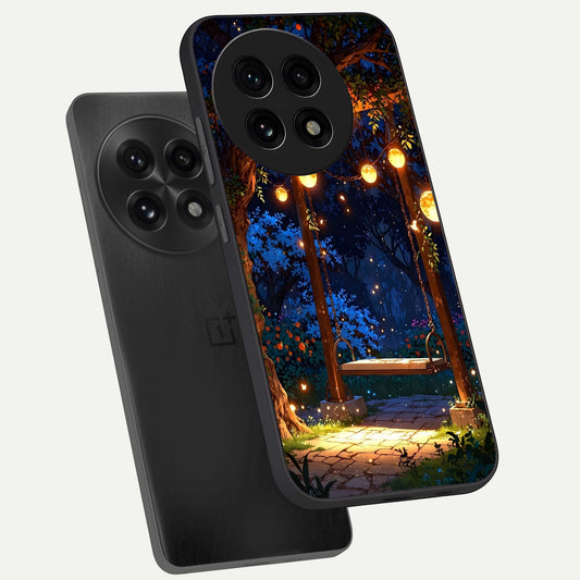  Twilight Garden Swing phone case For OnePlus 13R showing premium glass back cover with detailed artwork