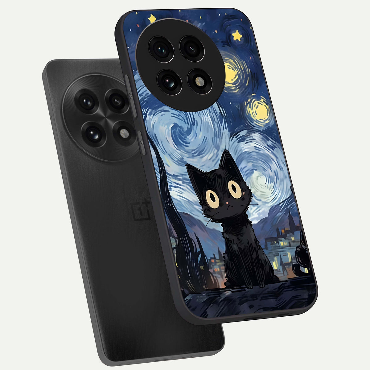  Van Gogh Cat phone case For OnePlus 13R showing premium glass back cover with detailed artwork