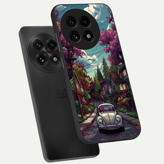  Vintage Street Drive phone case For OnePlus 13R showing premium glass back cover with detailed artwork