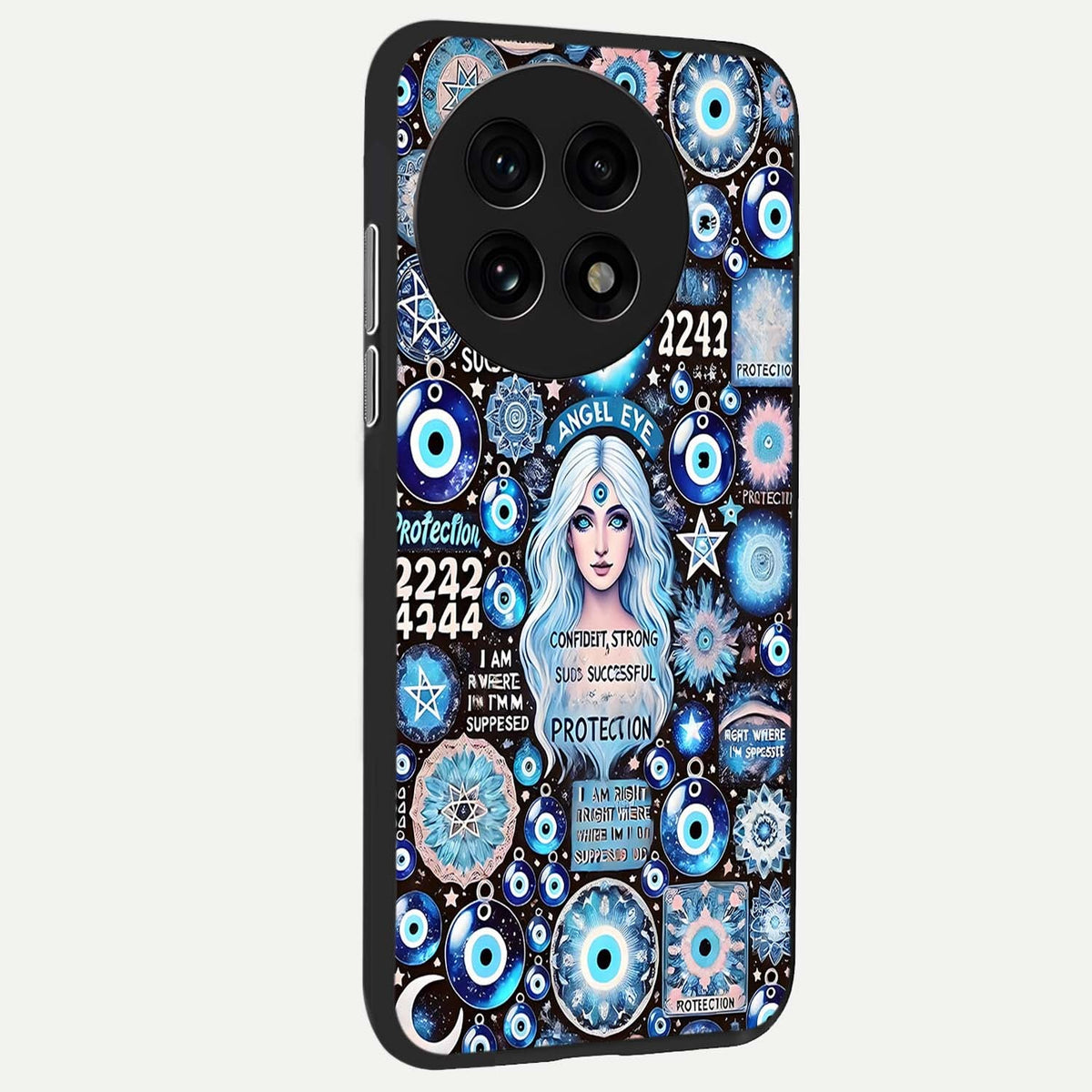  Angel Aura Shield back cover For OnePlus 13R slim fit glass case with vibrant aesthetic design