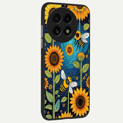  Bees And Sunflowers back cover For OnePlus 13R slim fit glass case with vibrant aesthetic design