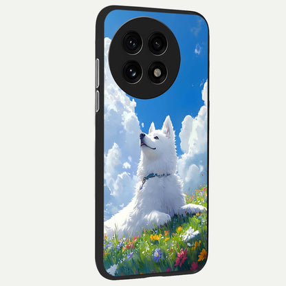  Blissful Cloud Pup back cover For OnePlus 13R slim fit glass case with vibrant aesthetic design