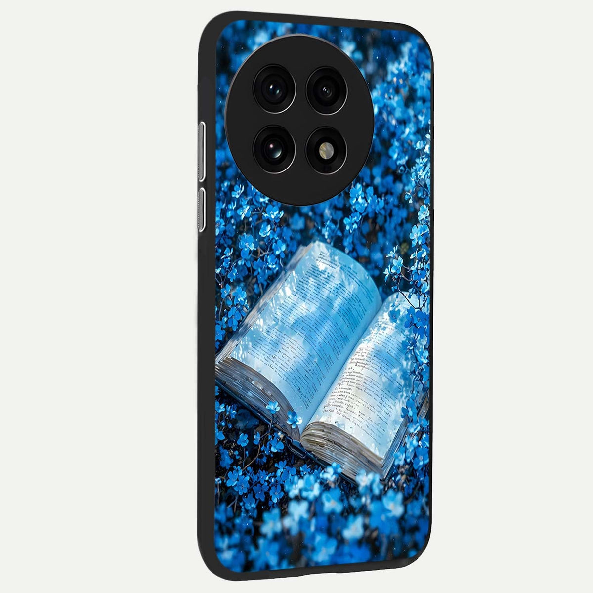  Blue Bloom Tales back cover For OnePlus 13R slim fit glass case with vibrant aesthetic design