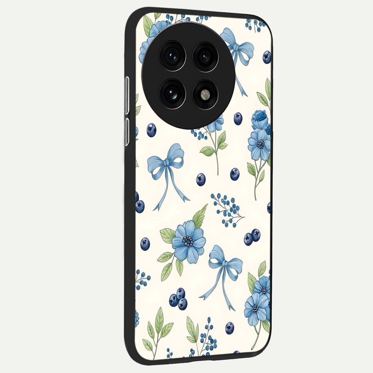  Blue Flower And Bow back cover For OnePlus 13R slim fit glass case with vibrant aesthetic design