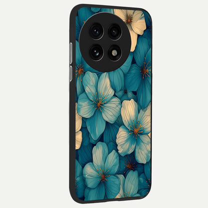  Blue Shade Floral back cover For OnePlus 13R slim fit glass case with vibrant aesthetic design