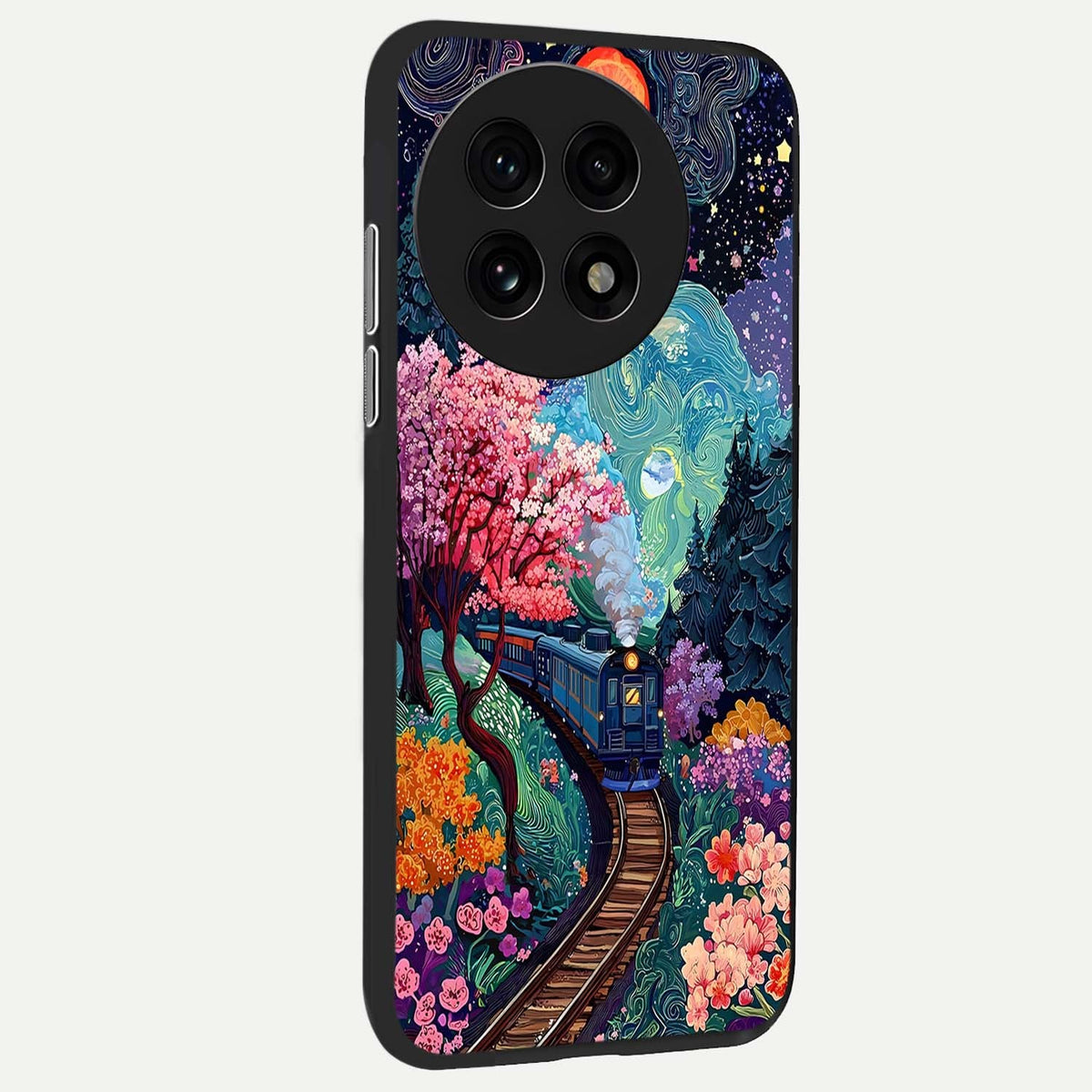  Celestial Train Journey back cover For OnePlus 13R slim fit glass case with vibrant aesthetic design