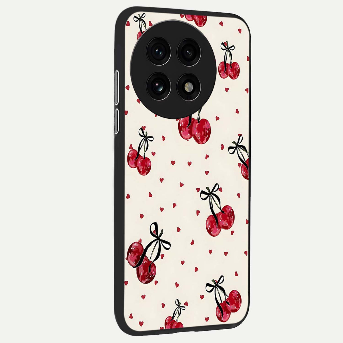  Cherry Heart Bow back cover For OnePlus 13R slim fit glass case with vibrant aesthetic design