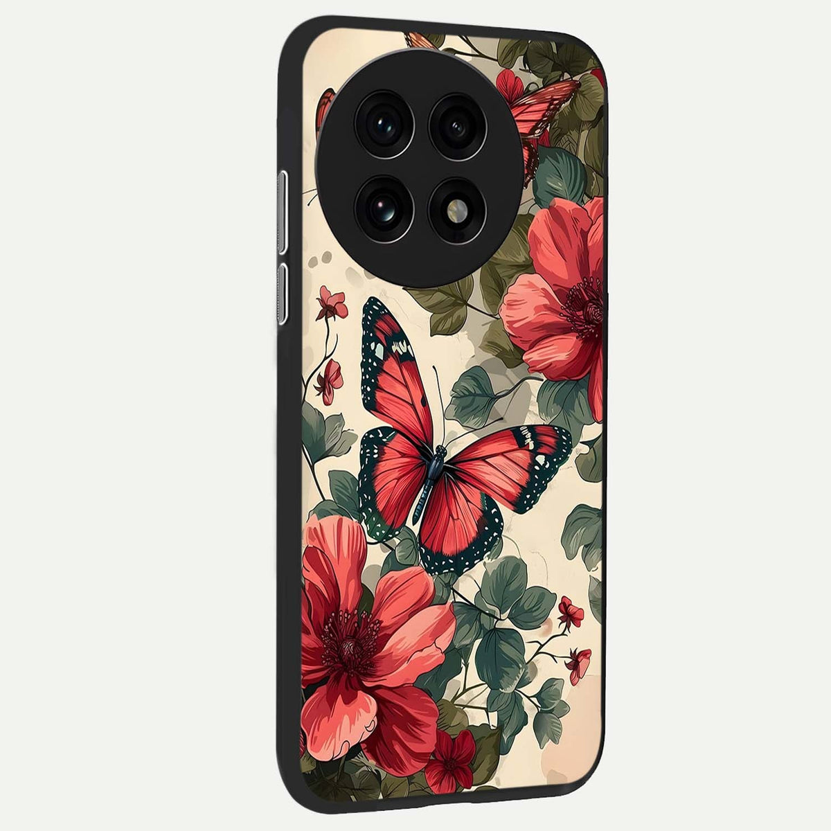  Crimson Butterfly Garden back cover For OnePlus 13R slim fit glass case with vibrant aesthetic design