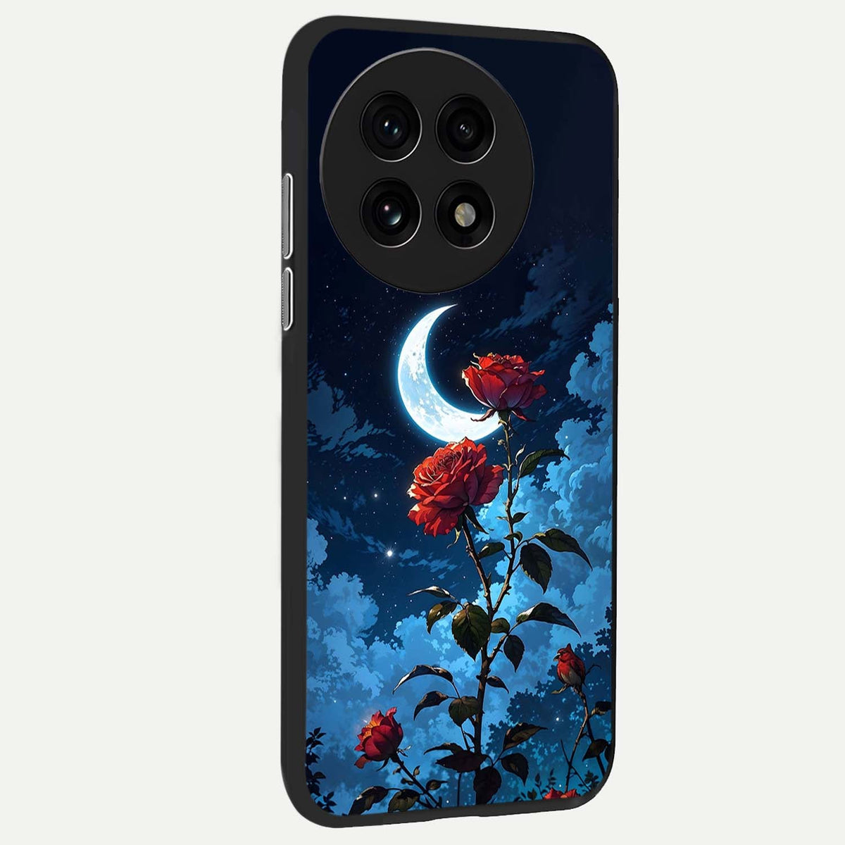  Crimson Rose Moon back cover For OnePlus 13R slim fit glass case with vibrant aesthetic design