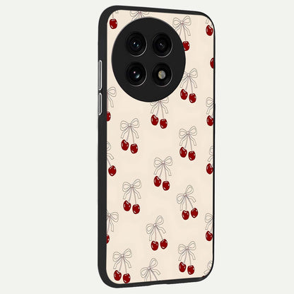  Cute Cherry Pattern back cover For OnePlus 13R slim fit glass case with vibrant aesthetic design