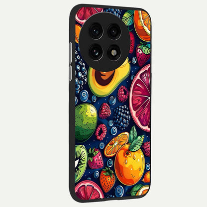  Cute Fruits Art back cover For OnePlus 13R slim fit glass case with vibrant aesthetic design