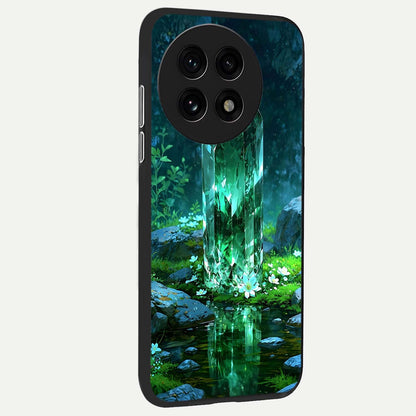  Emerald Light Crystal back cover For OnePlus 13R slim fit glass case with vibrant aesthetic design