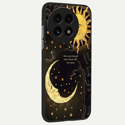  Golden Lunar Love back cover For OnePlus 13R slim fit glass case with vibrant aesthetic design