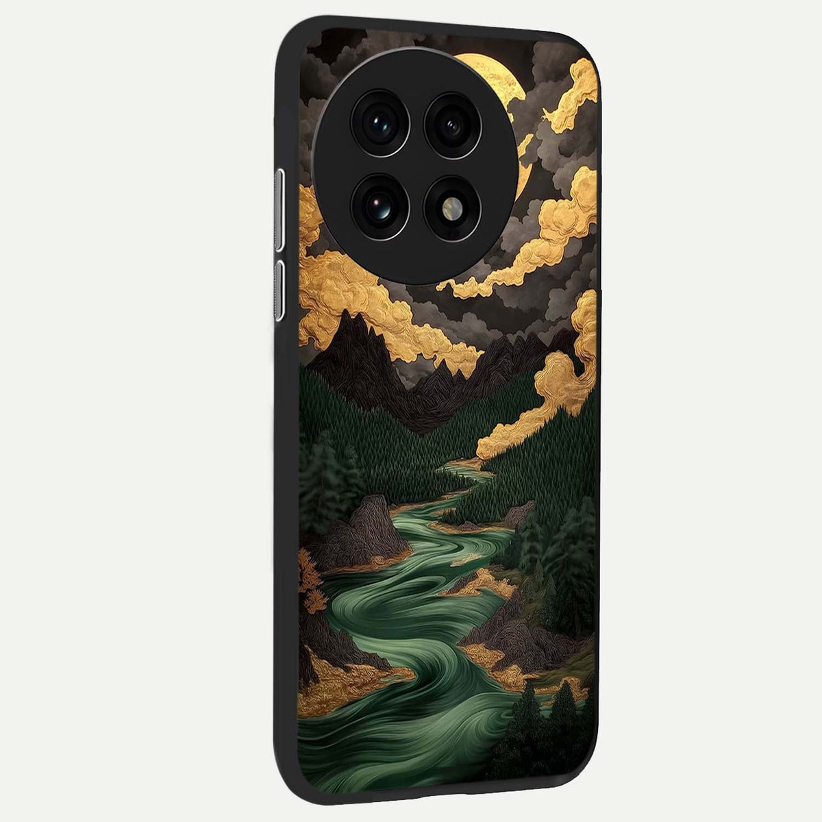  Golden River Moon back cover For OnePlus 13R slim fit glass case with vibrant aesthetic design