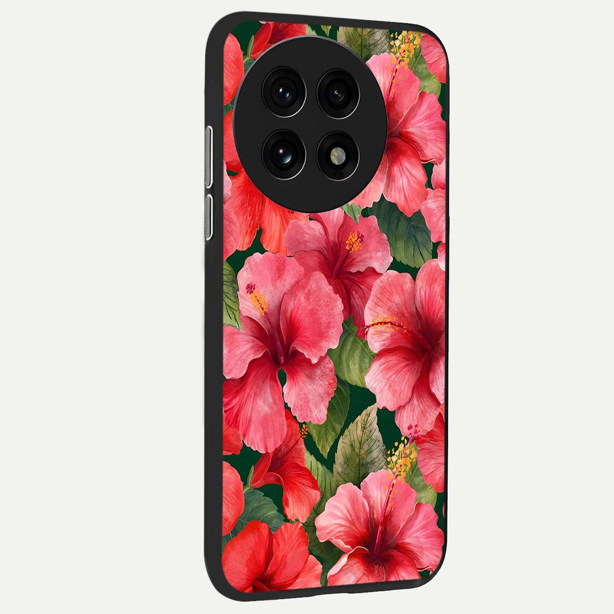  Hibiscus Pattern back cover For OnePlus 13R slim fit glass case with vibrant aesthetic design