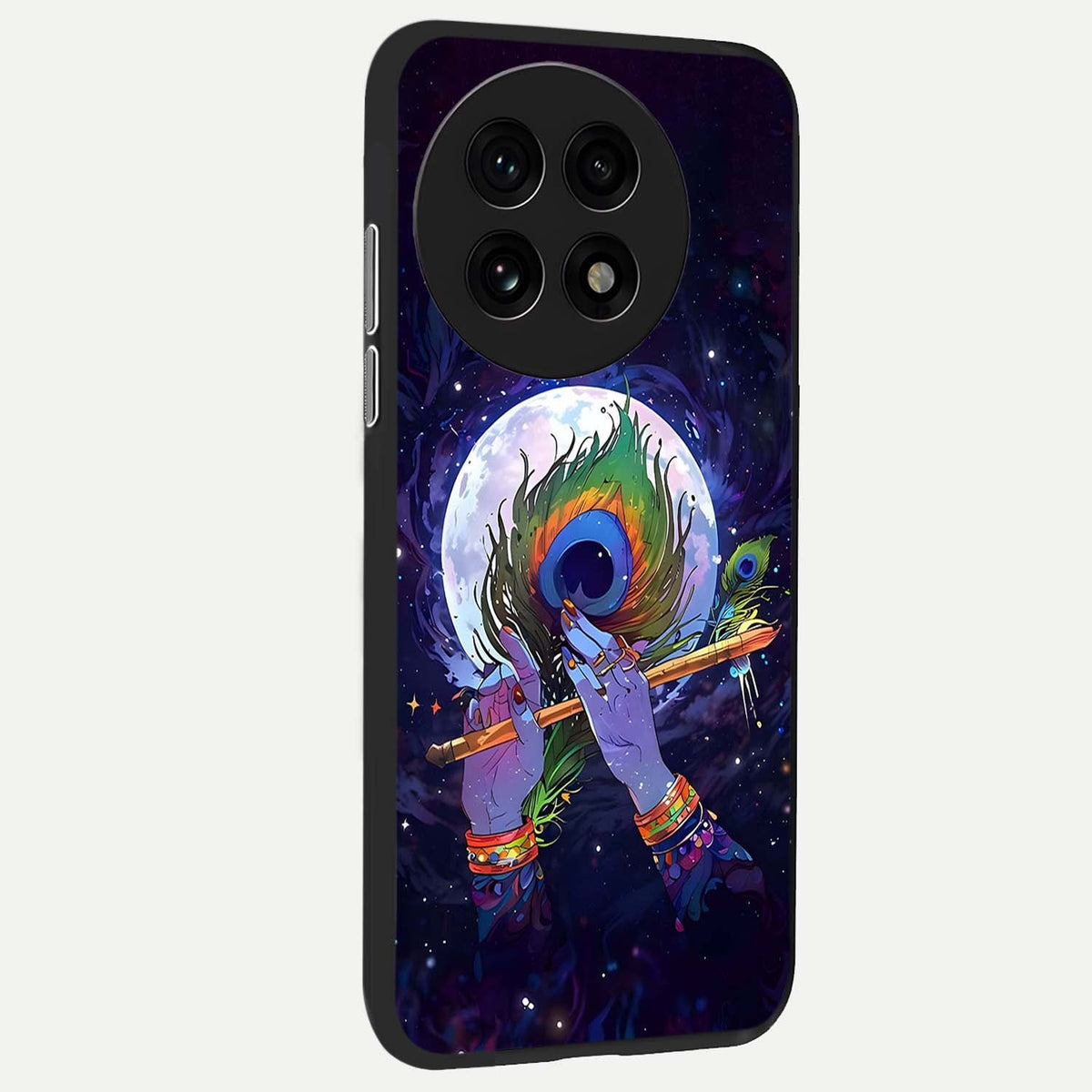  Krishna Hands Art back cover For OnePlus 13R slim fit glass case with vibrant aesthetic design