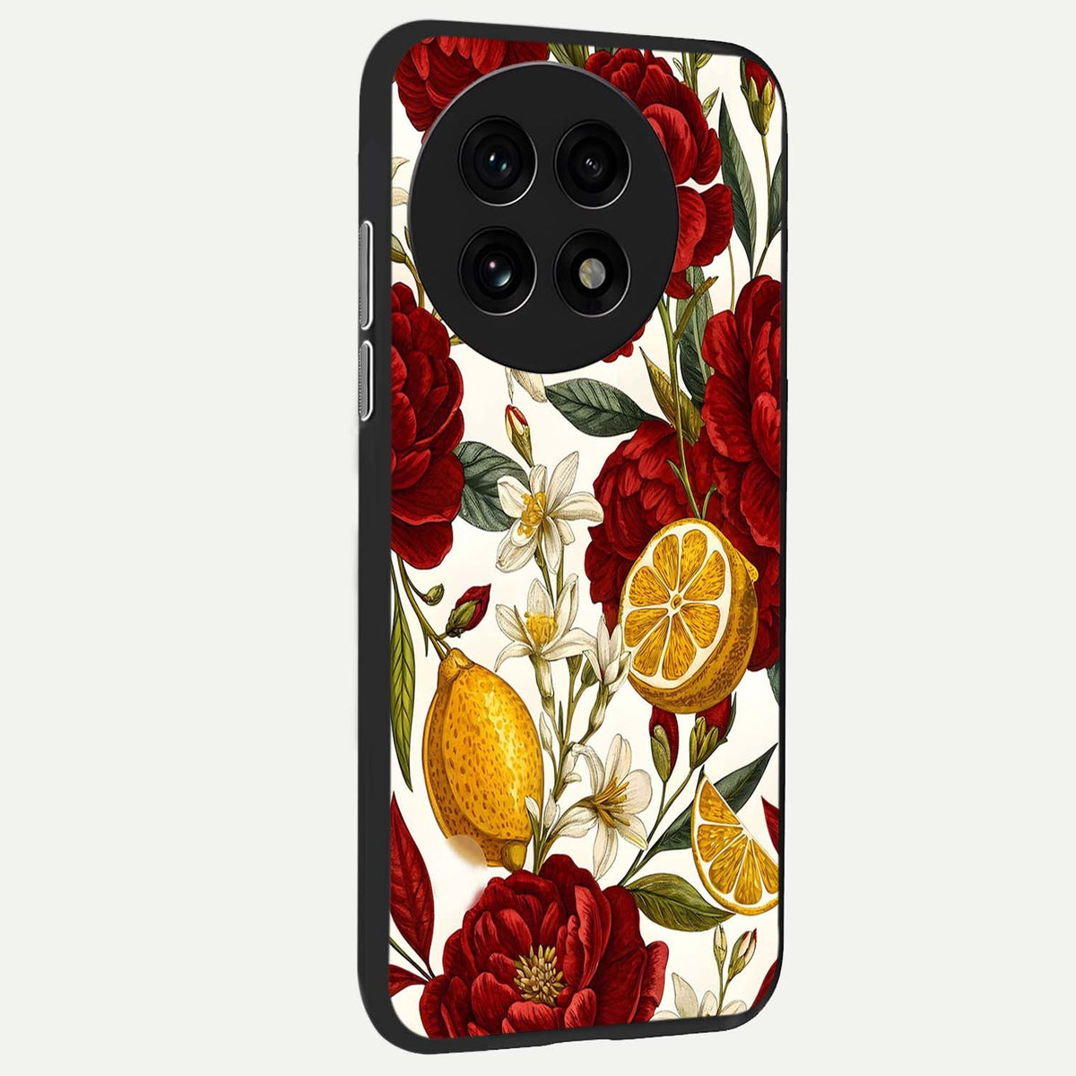  Lemon Rose Charm back cover For OnePlus 13R slim fit glass case with vibrant aesthetic design