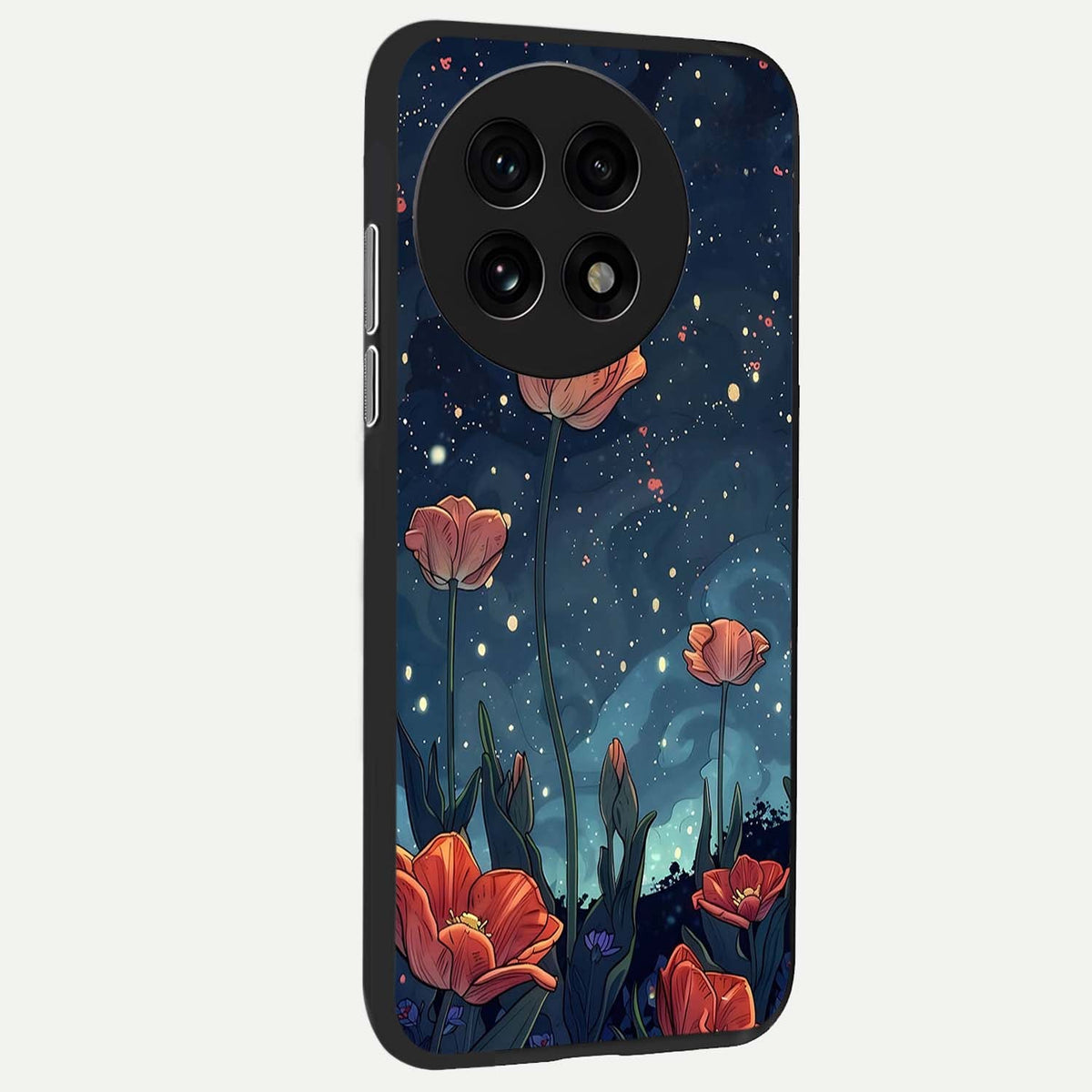  Midnight Tulip Glow back cover For OnePlus 13R slim fit glass case with vibrant aesthetic design